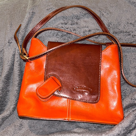 L'ARTIGIANO WOMENS  Leather Bag  ORANGE Leather Shoulder Bag MADE IN ITALY - Picture 1 of 7